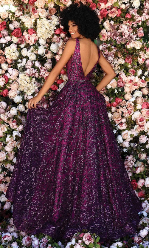 Clarisse 800309 A-Line V-Neck Sequin Beaded Floor-Length Sequin Dress