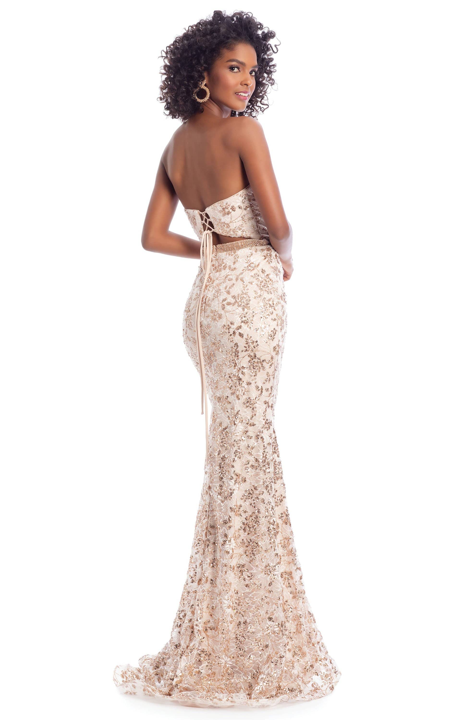 Clarisse 8017 Fit-and-Flare Strapless Sequin Lace Floor-Length Lace Dress