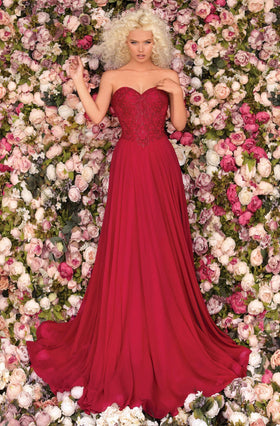 Clarisse 8023 Prom A-Line Strapless Beaded Floor-Length Chiffon Dress