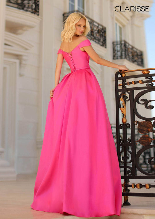 Clarisse 8057 A-Line Off-Shoulder Beaded Lace Floor-Length Lace Dress