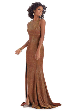 Clarisse 8071 Sheath Halter Lace Open-Back Floor-Length Lace Dress
