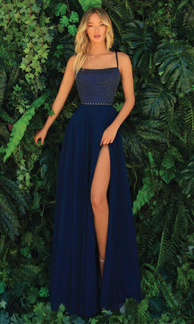 Clarisse 810123 Formal A-Line Beaded Lace Slit Floor-Length Chiffon Dress