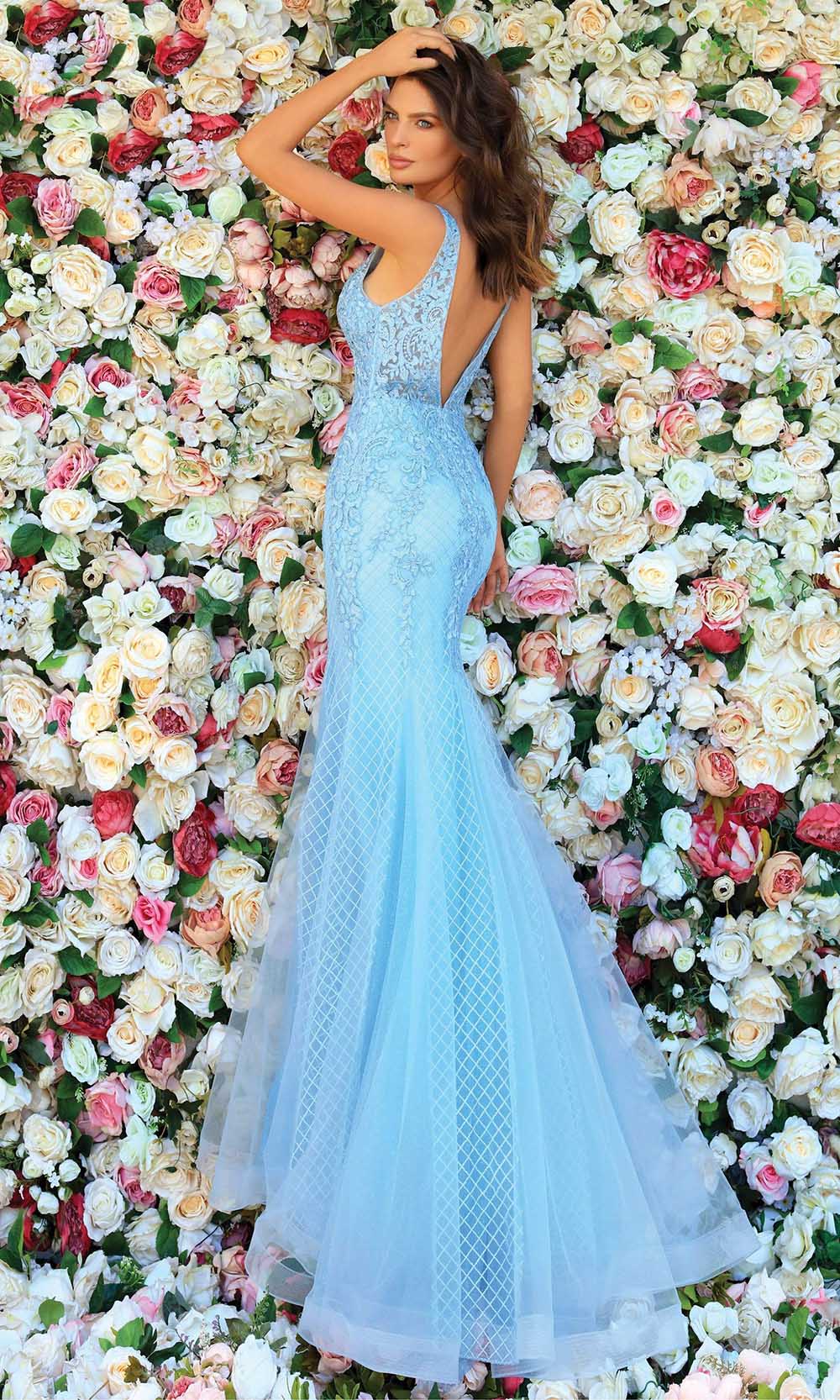 Clarisse 810138 Mermaid V-Neck Lace Open-Back Floor-Length Lace Dress