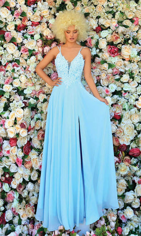 Clarisse 810145 A-Line V-Neck Lace Open-Back Floor-Length Chiffon Dress