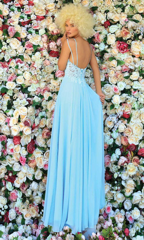 Clarisse 810145 A-Line V-Neck Lace Open-Back Floor-Length Chiffon Dress