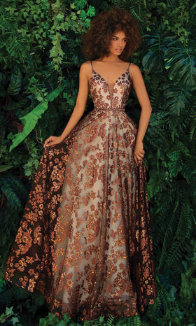 Clarisse 810250 A-Line V-Neck Sequin Open-Back Floor-Length Sequin Dress
