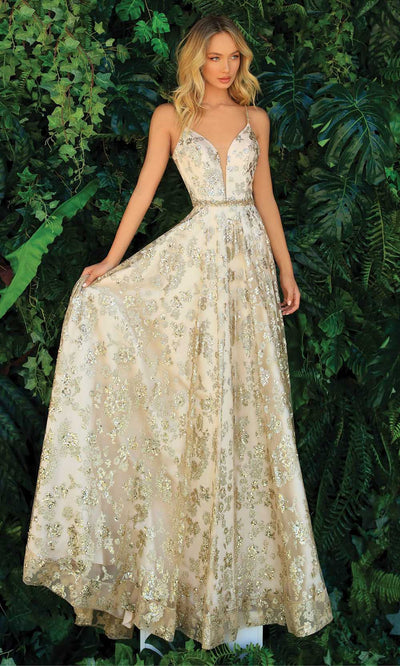 Clarisse - 810250 Sequin Print A-Line Gown Prom Dresses 0 / Gold/Nude