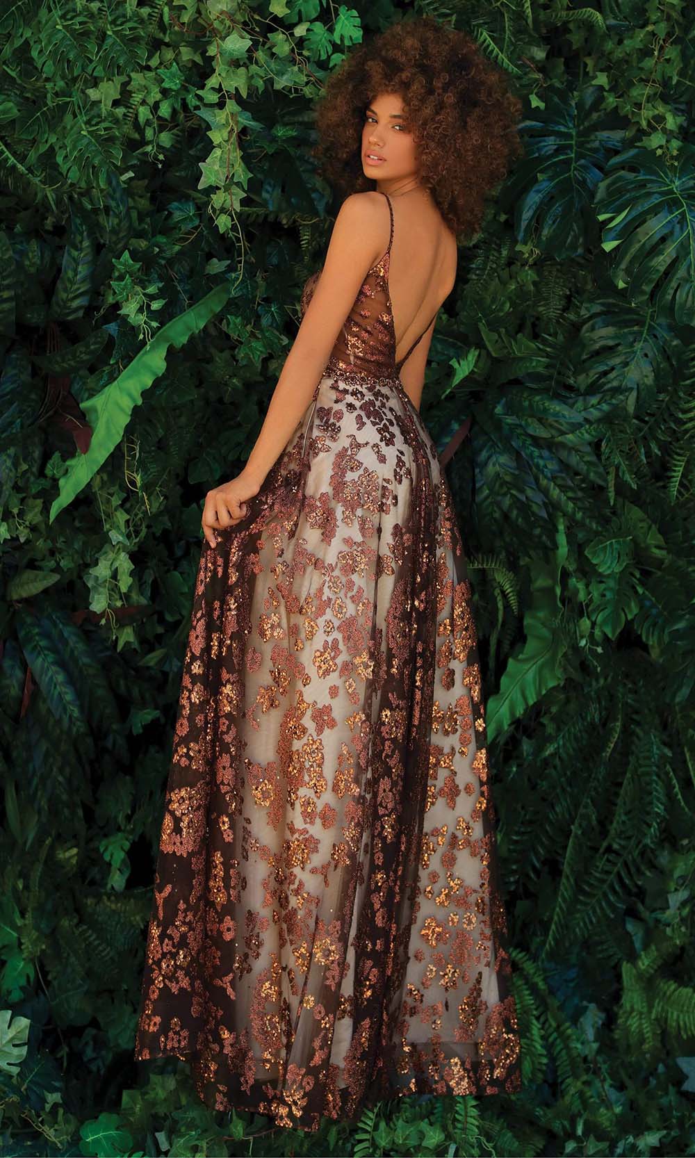 Clarisse 810250 A-Line V-Neck Sequin Open-Back Floor-Length Sequin Dress