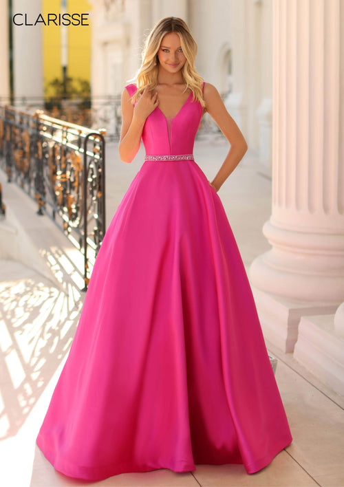 Clarisse 810269 A-Line V-Neck Beaded Open-Back Blend Dress