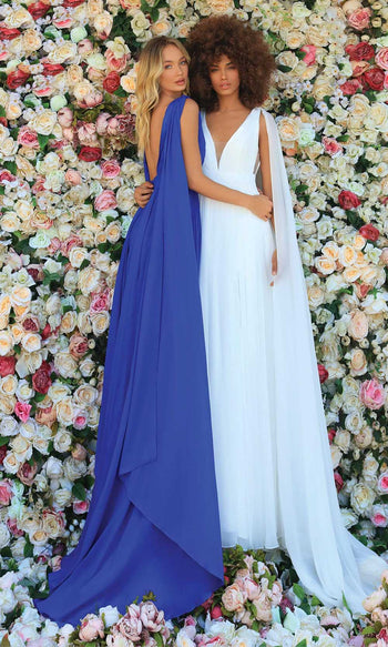 Clarisse - 810287 Draping Cascade Gown Prom Dresses 4 / Diamond White