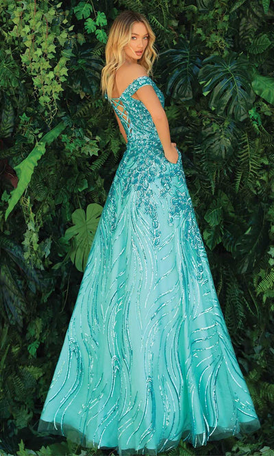 Clarisse 810290 Off-Shoulder Sequin Lace Floor-Length Lace Dress