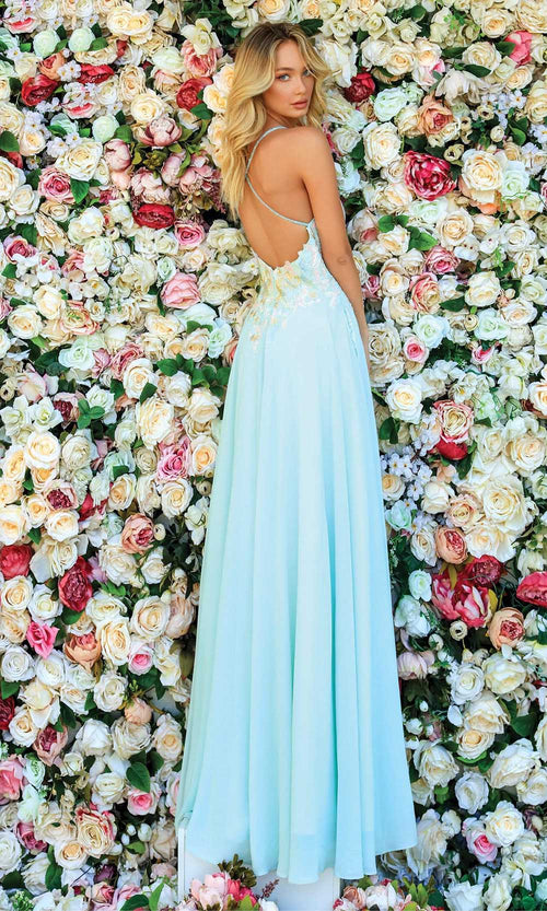 Clarisse 810295 A-Line V-Neck Open-Back Floor-Length Blend Dress