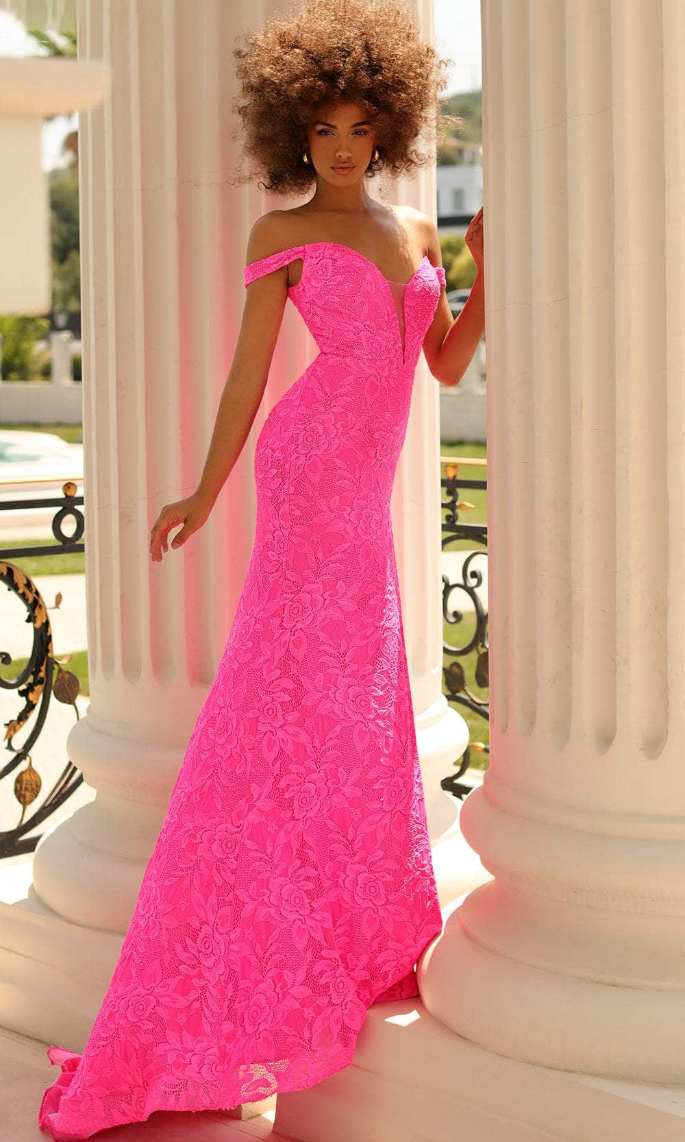 Clarisse 810447 Sheath Off-Shoulder Lace Slit Floor-Length Lace Dress