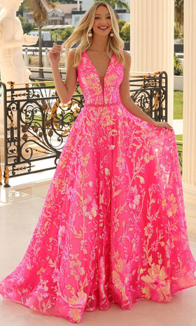 Clarisse 810458 V-Neck Sequin Beaded Floor-Length Sequin Dress