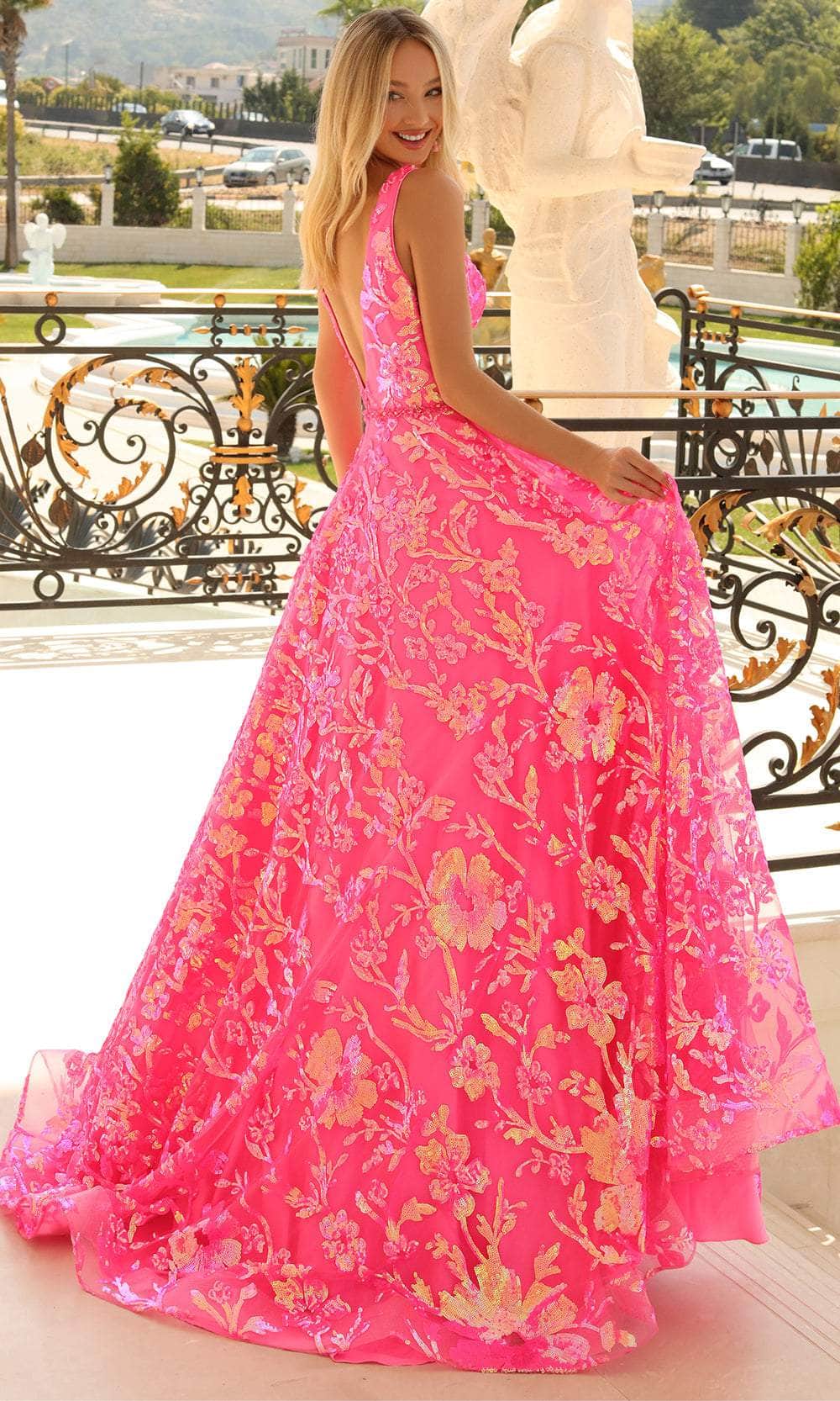 Clarisse 810458 V-Neck Sequin Beaded Floor-Length Sequin Dress