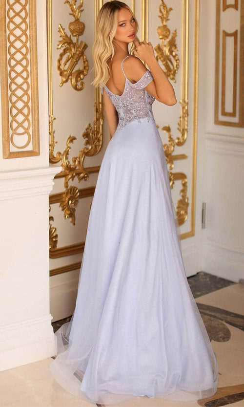 Clarisse 810461 A-Line Off-Shoulder Beaded Floor-Length Chiffon Dress