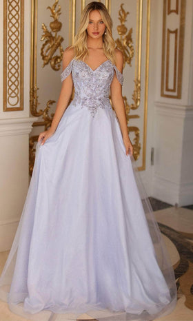 Clarisse 810461 A-Line Off-Shoulder Beaded Floor-Length Chiffon Dress