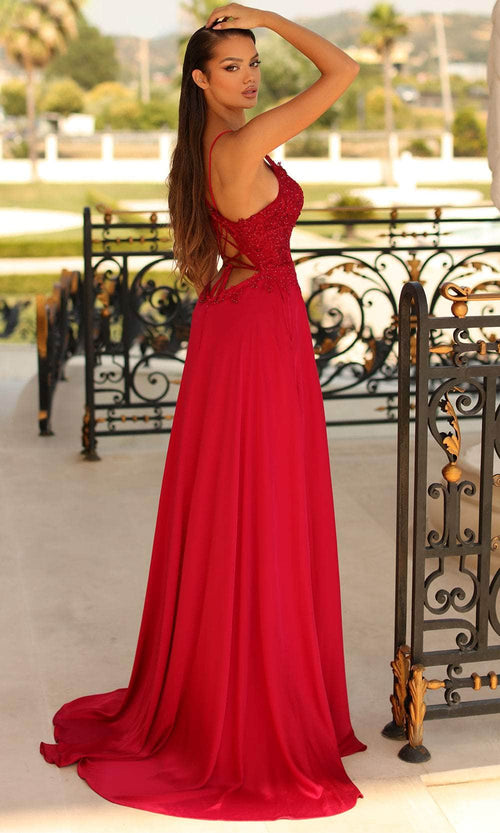 Clarisse 810559 Formal A-Line V-Neck Beaded Lace Floor-Length Lace Dress