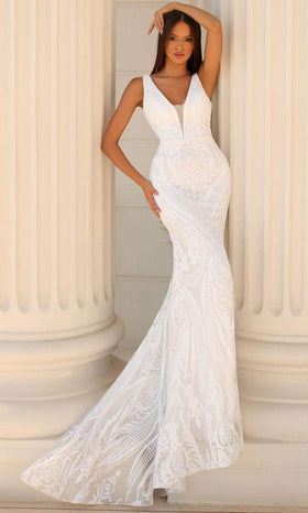 Clarisse 810584 Mermaid V-Neck Sequin Lace Limited Floor-Length Lace Dress