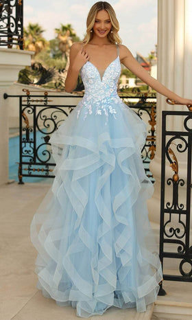 Clarisse 810593 Formal A-Line V-Neck Sequin Lace Floor-Length Tulle Dress