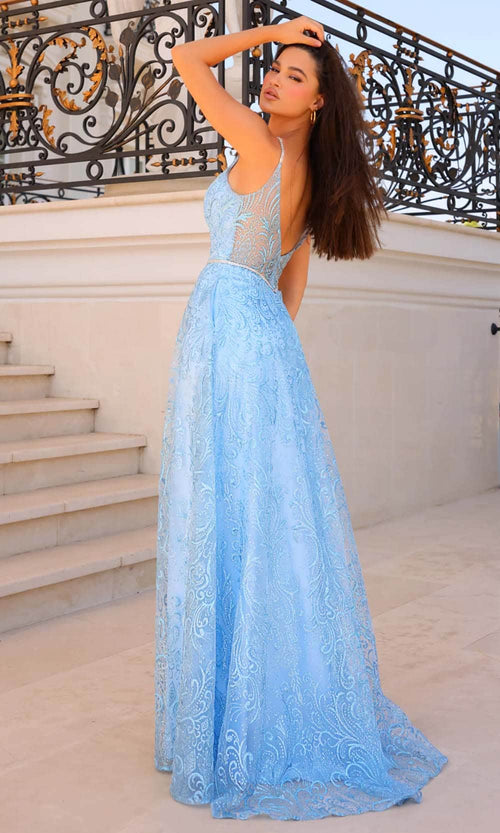 Clarisse 810735 Prom A-Line V-Neck Beaded Floor-Length Blend Dress