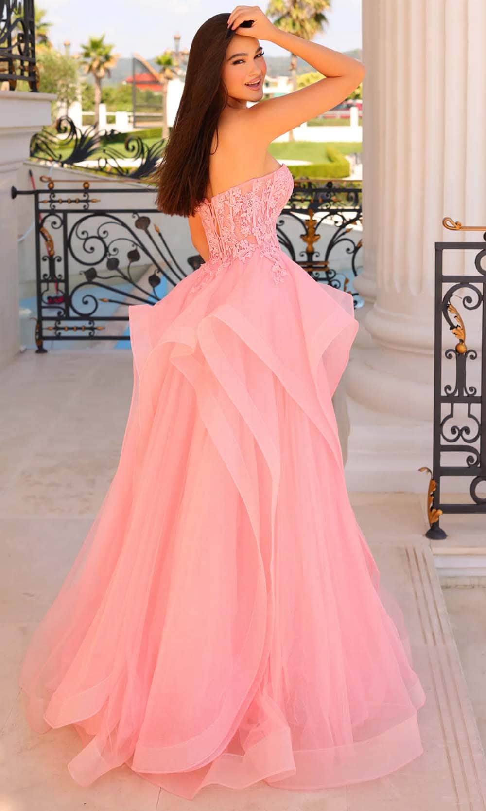 Clarisse 810789 A-Line Strapless Beaded Lace Floor-Length Tulle Dress