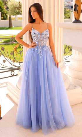 Clarisse 810794 Evening A-Line V-Neck Sequin Floor-Length Tulle Dress