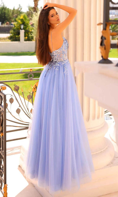 Clarisse 810794 Evening A-Line V-Neck Sequin Floor-Length Tulle Dress