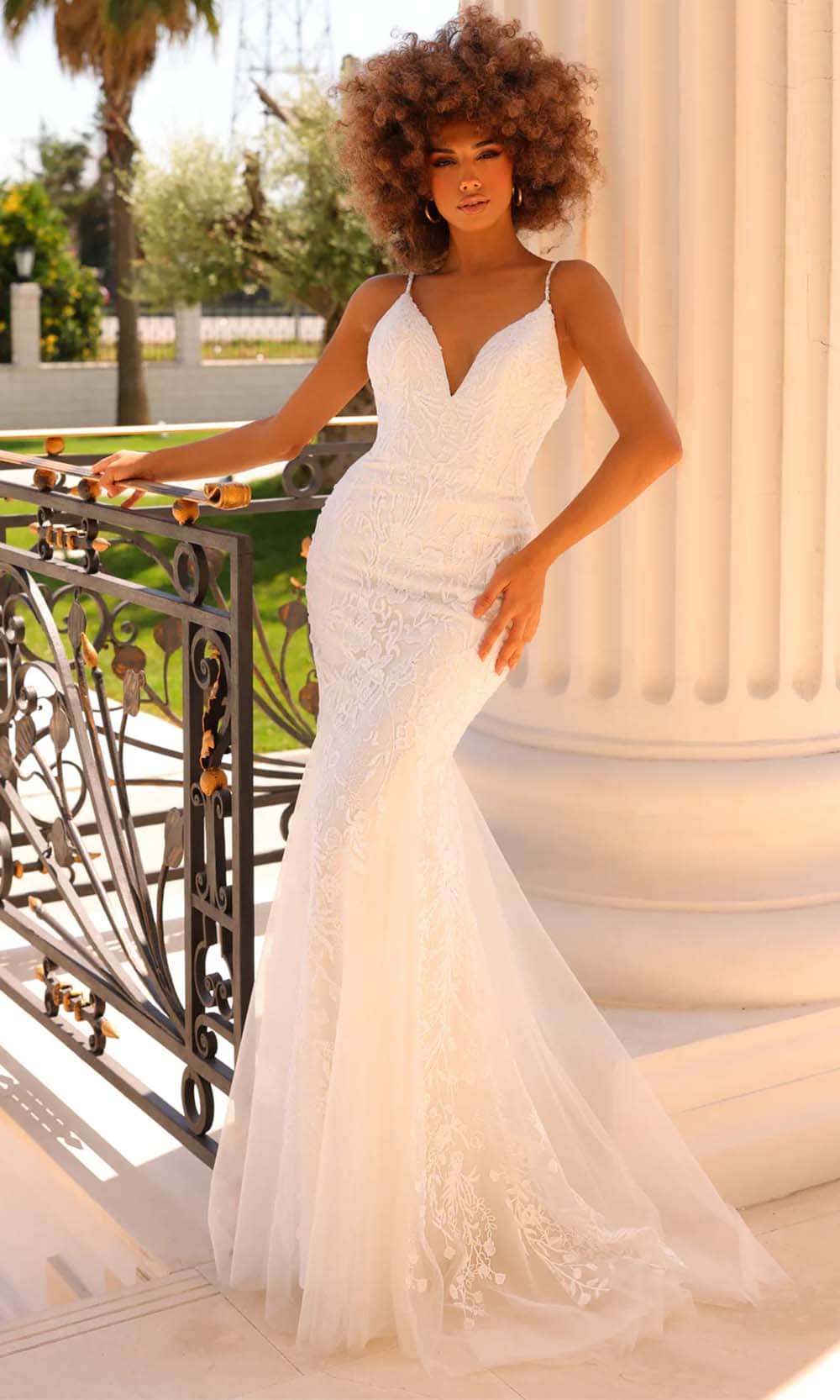 Clarisse 810804 - V-Neck Floral Lace Prom Gown Prom Dresses 00 / White