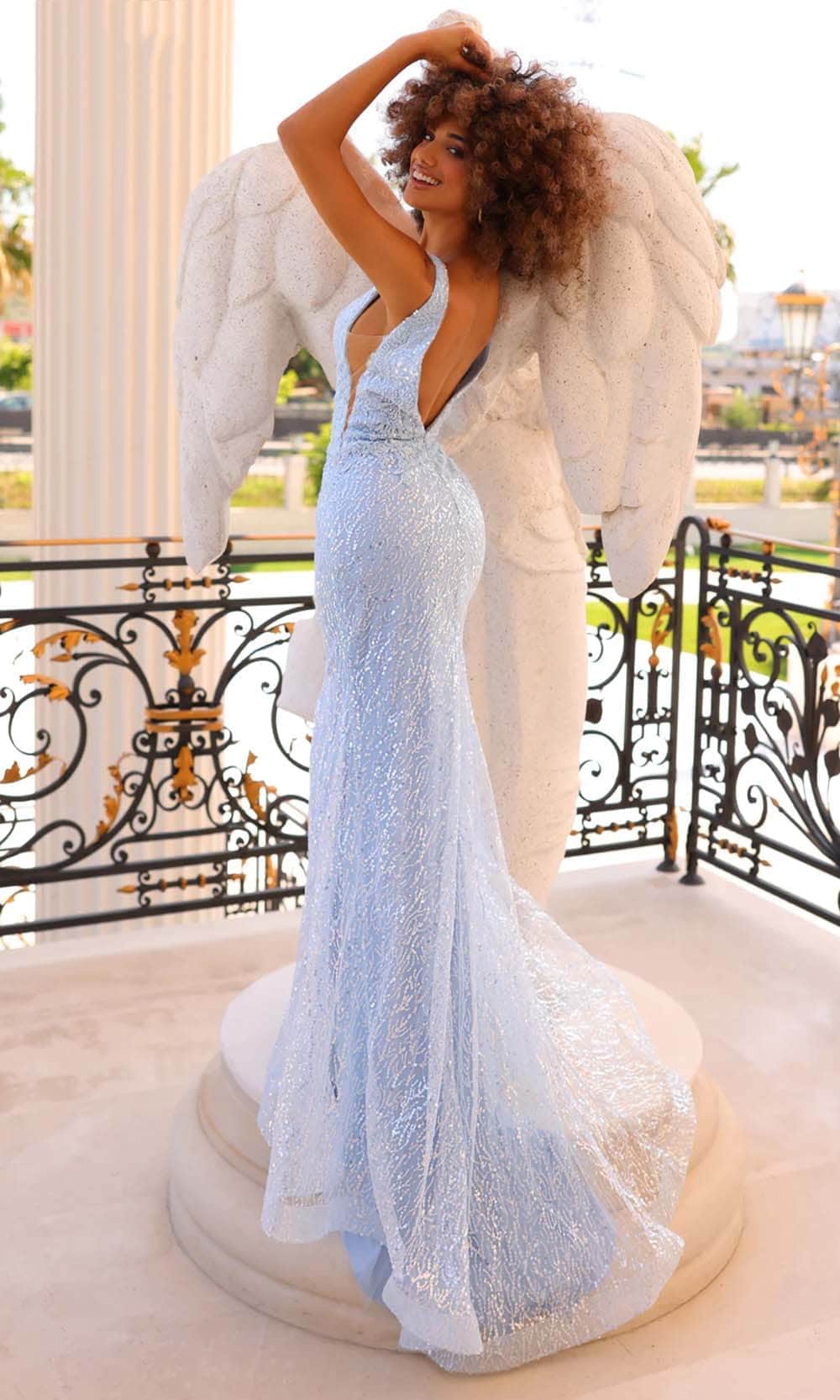 Clarisse 810821 Mermaid V-Neck Sequin Beaded One-Of-A-Kind Sequin Dress