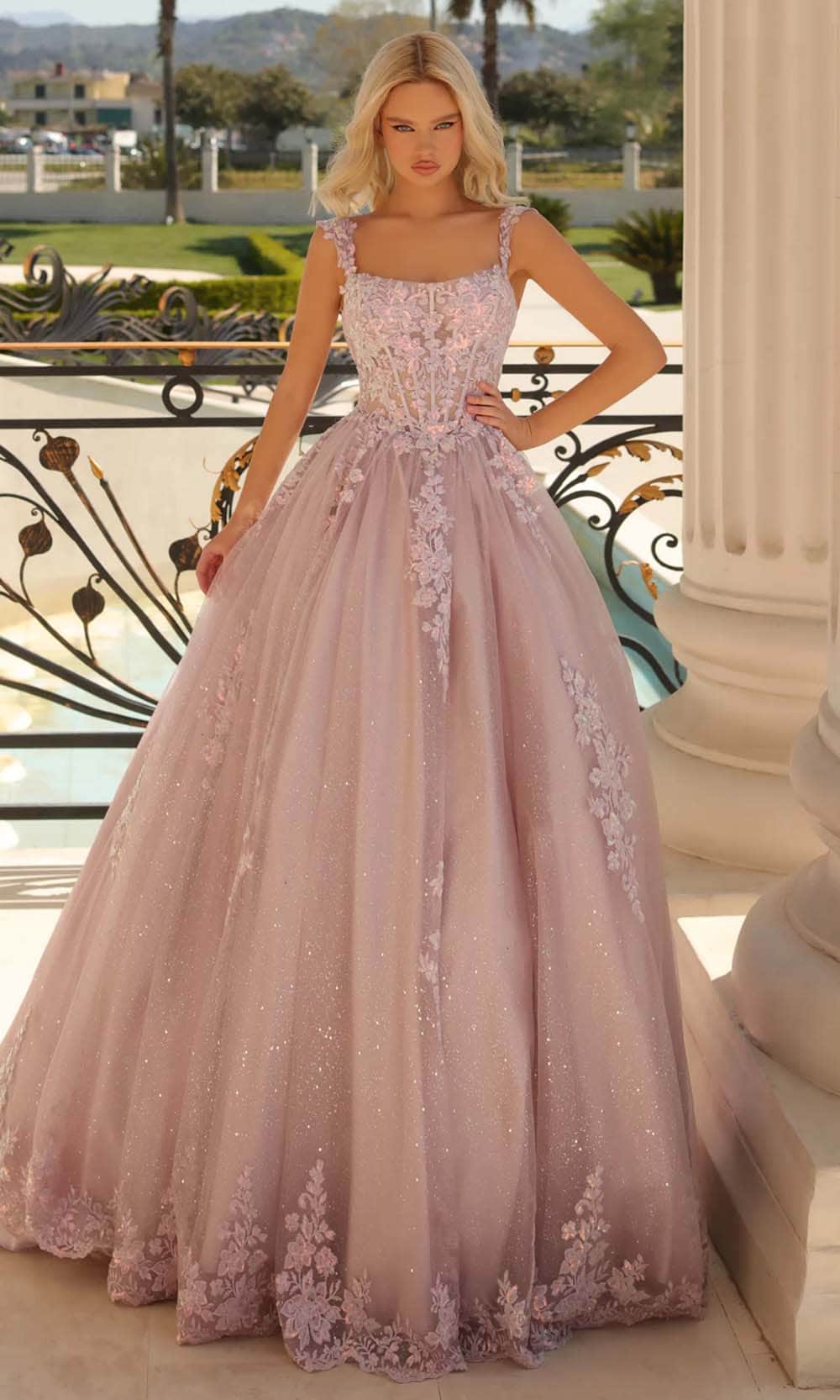 Sequin Lace Corset Floor-Length Lace Gown 810888 by Clarisse
