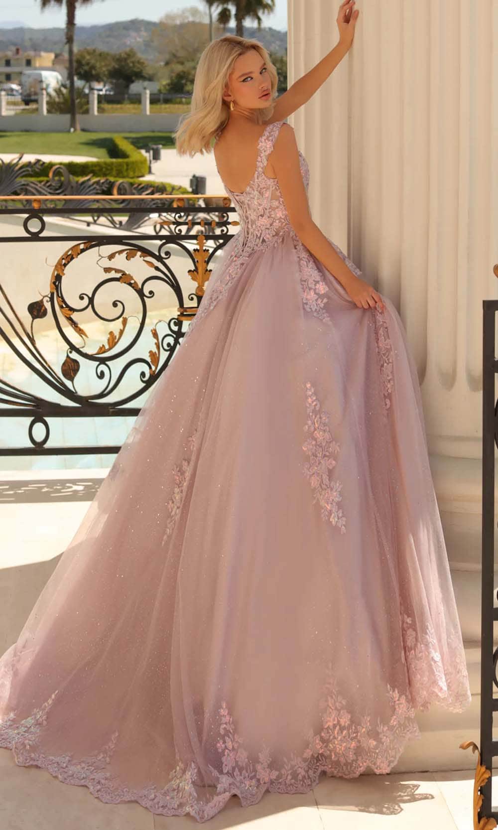Clarisse 810888 Sequin Lace Corset Floor-Length Lace Dress