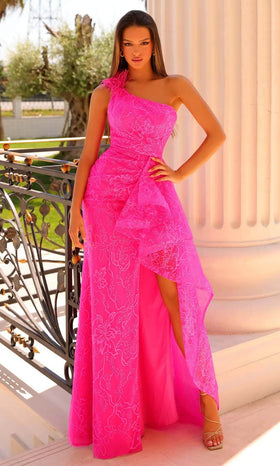 Clarisse 810929 Sheath One-Shoulder Slit Glitter Blend Dress