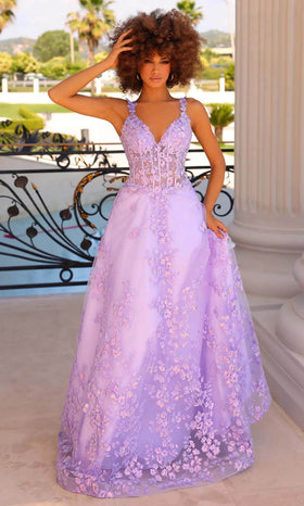 Clarisse 810974 Formal A-Line V-Neck Sequin Lace Floor-Length Lace Dress