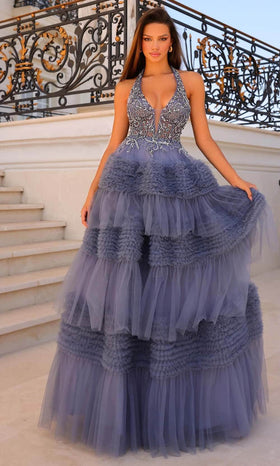 Clarisse 811030 Evening Halter Beaded Blend Dress