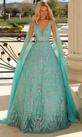 Clarisse 811040 V-Neck Beaded Glitter Blend Dress