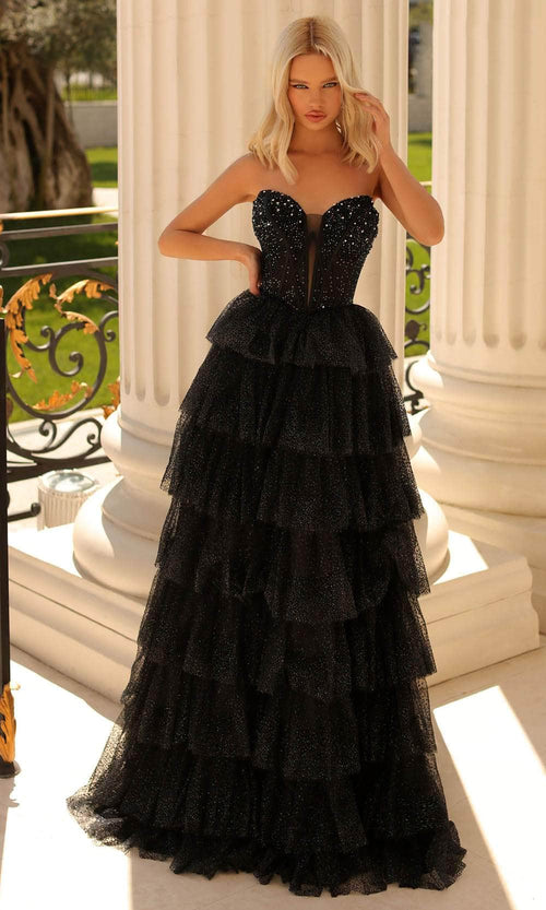 Clarisse 811045 A-Line Strapless Glitter Floor-Length Blend Dress