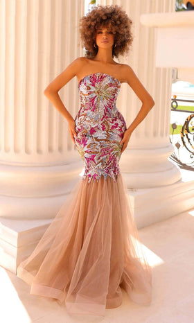 Clarisse 811050 Mermaid Strapless Sequin Beaded Floor-Length Tulle Dress