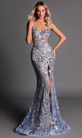Clarisse 811181 Sheath V-Neck Sequin Beaded Limited Floor-Length Sequin Dress