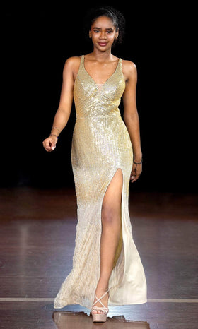 Clarisse 811313 Prom Sheath V-Neck Sequin Limited Floor-Length Sequin Dress