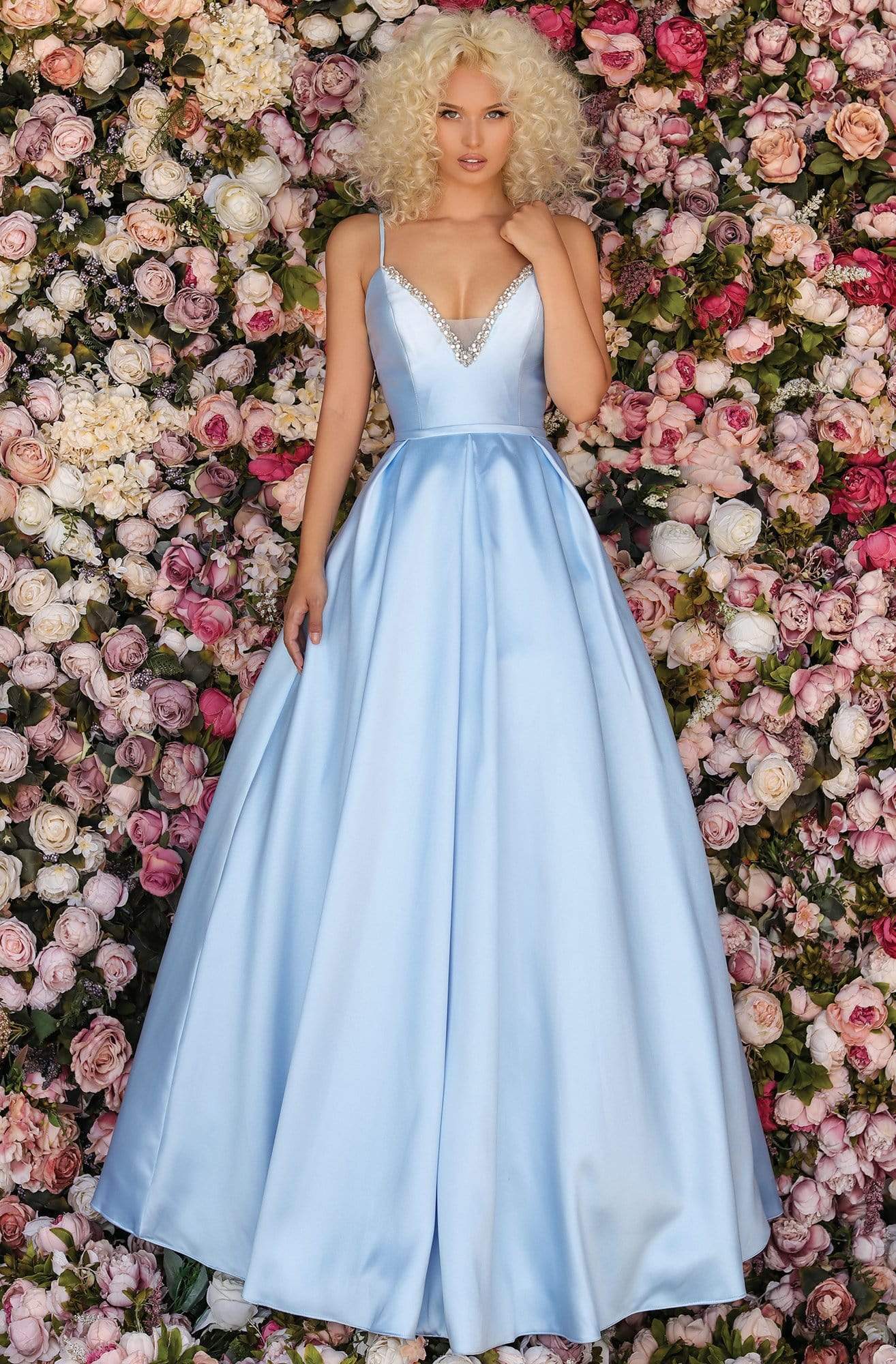 Clarisse - 8199 Mikado Plunging V-Neck Ballgown Ball Gowns 0 / Powder Blue