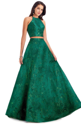 Clarisse 8229 A-Line Halter Open-Back Embroidered Blend Dress