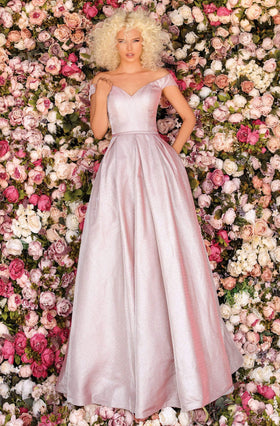 Clarisse 8231 Off-Shoulder Lace Glitter Floor-Length Lace Dress