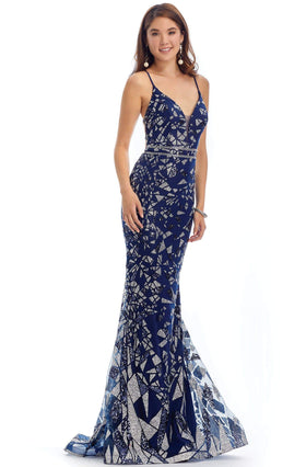 Clarisse 8240 Sheath V-Neck Lace Open-Back Floor-Length Lace Dress