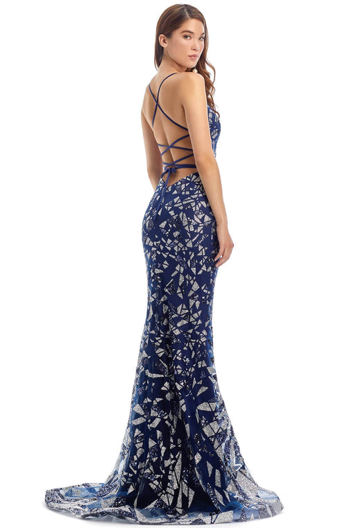 Clarisse 8240 Sheath V-Neck Lace Open-Back Floor-Length Lace Dress