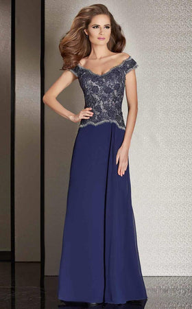 Clarisse M6254 Evening A-Line Off-Shoulder Lace Floor-Length Lace Dress
