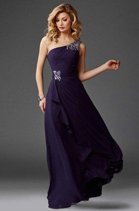 Clarisse M6403 A-Line One-Shoulder Beaded Open-Back Chiffon Dress
