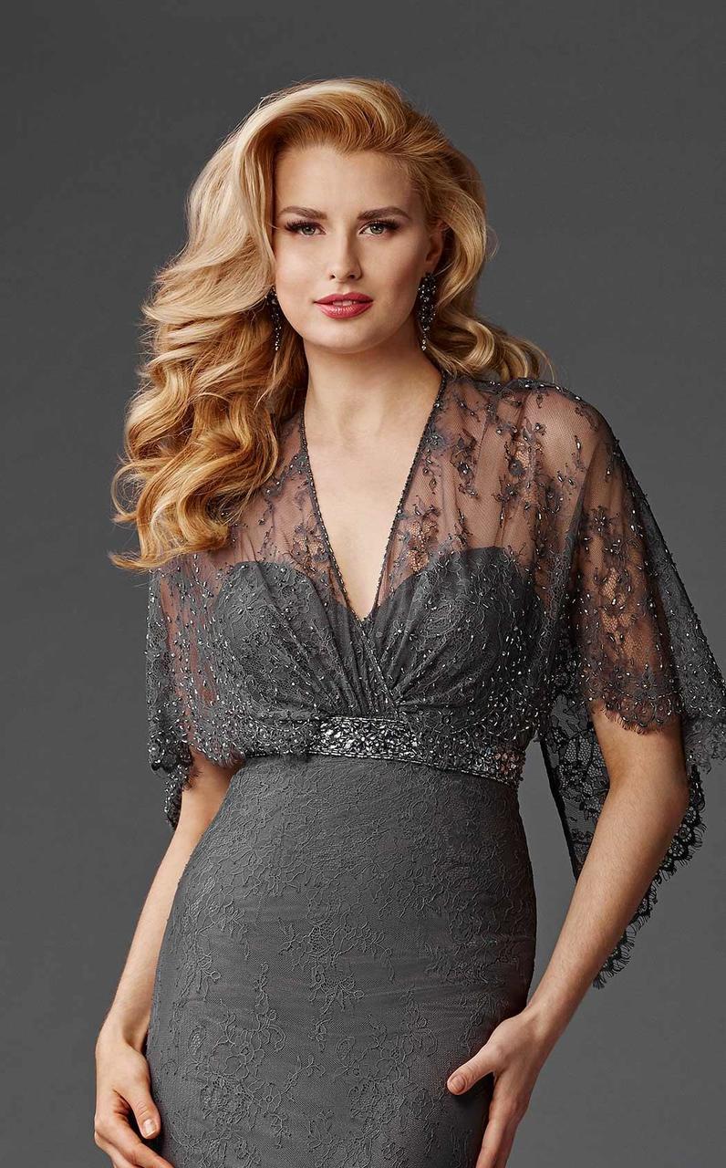 Clarisse M6435 Evening Sheath V-Neck Beaded Floor-Length Lace Dress