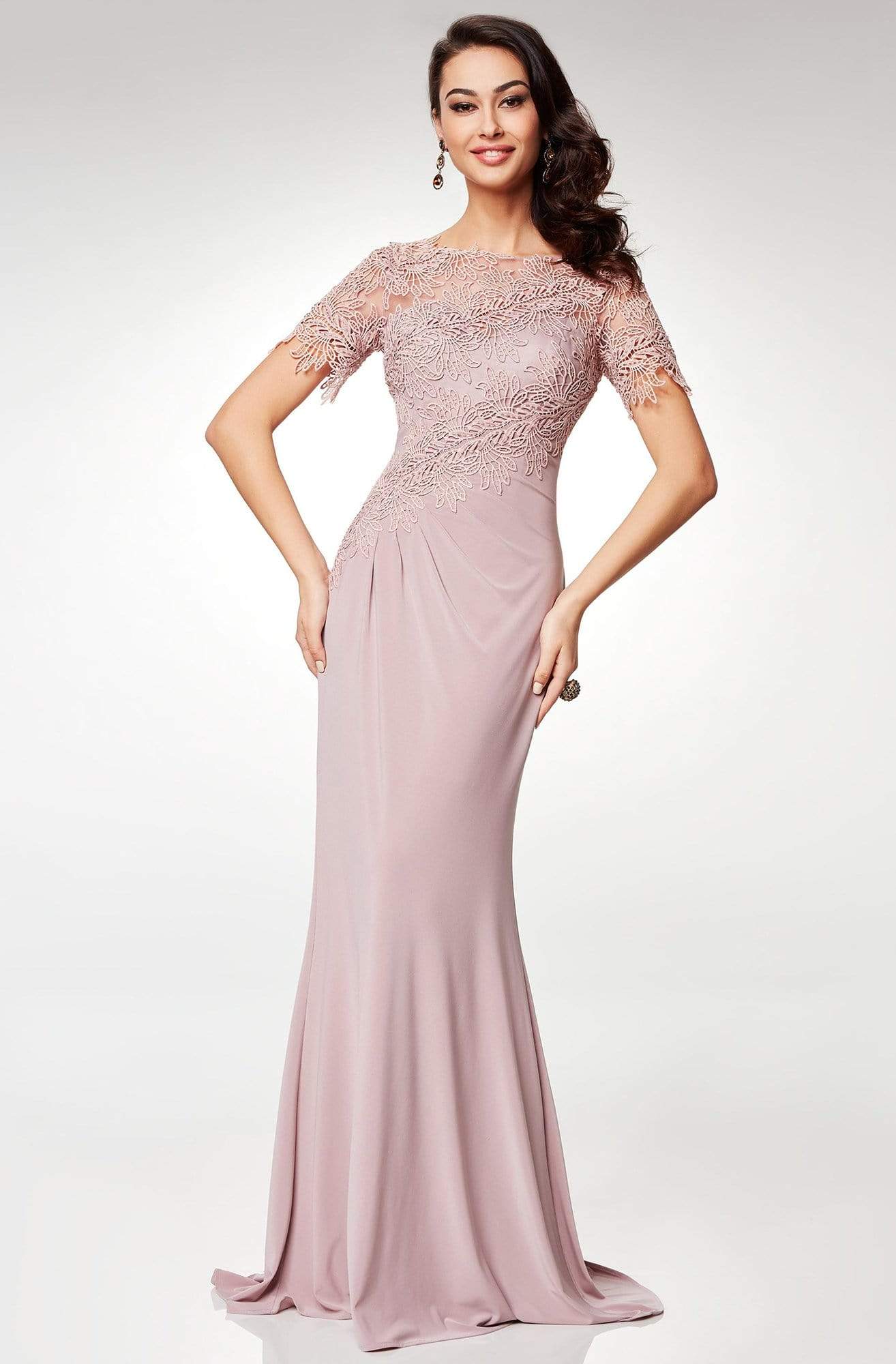 Clarisse - M6517 Lace Illusion Bateau Chiffon Trumpet Dress Special Occasion Dress 6 / Mink