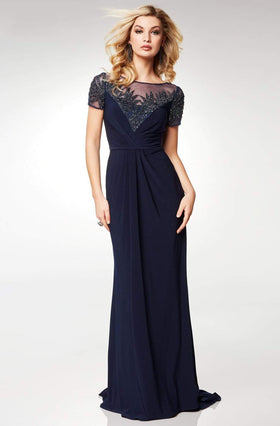 Clarisse M6532 Formal Sheath Illusion Beaded Floor-Length Jersey Dress